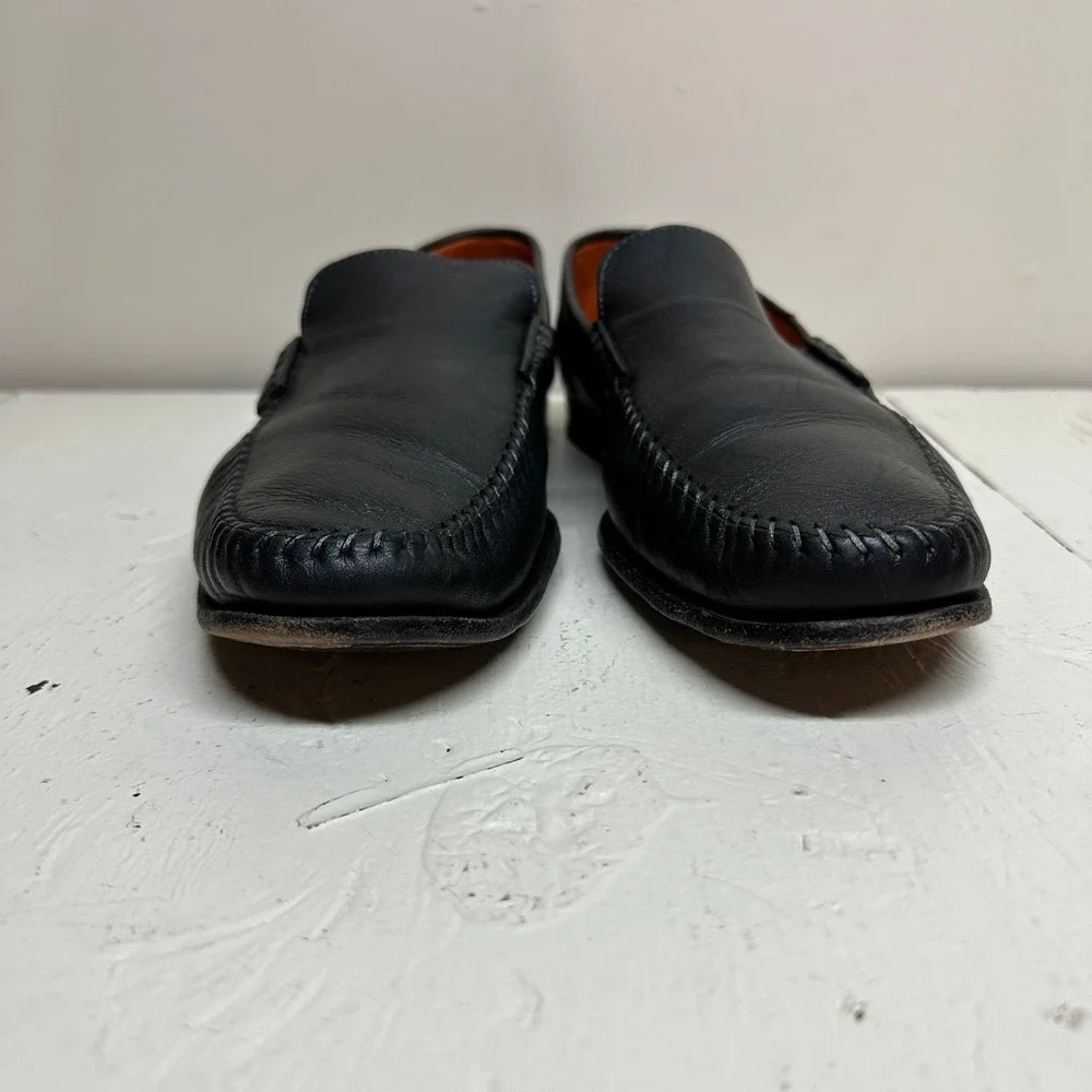 Santoni Mens Black Leather Moc Toe Loafer Dress Driving Shoes Italy Mens 10‎